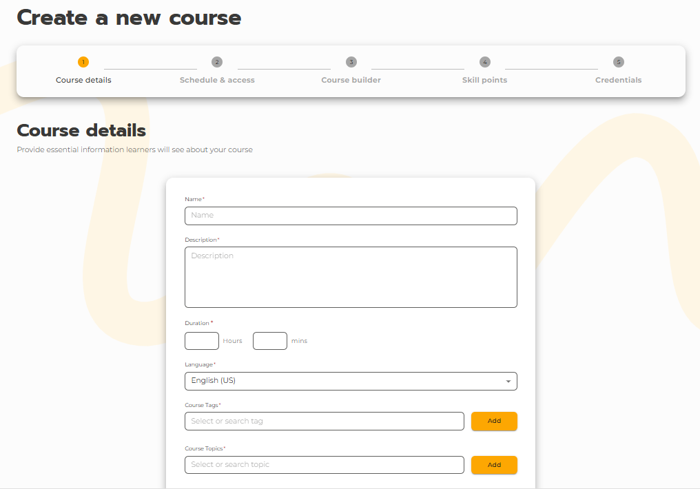 screenshot showing create a new course UI